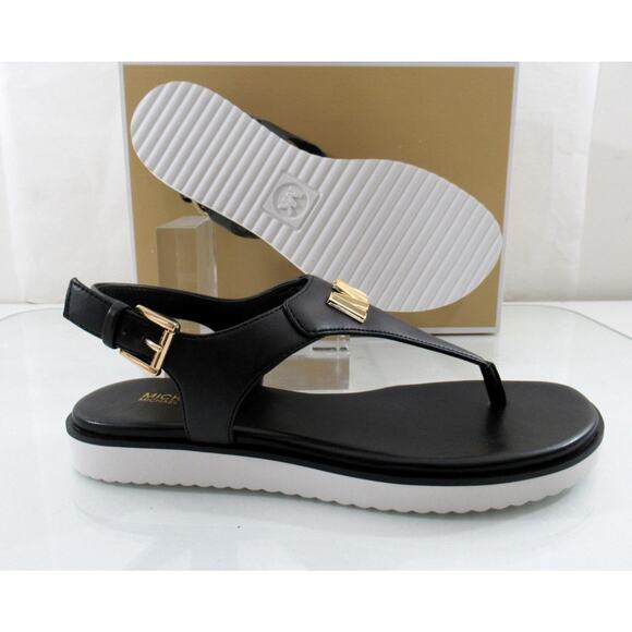 Michael Kors Jilly Flat Thong Sandal T-Strap MK Logo Black Size 7 - Picture 8 of 8